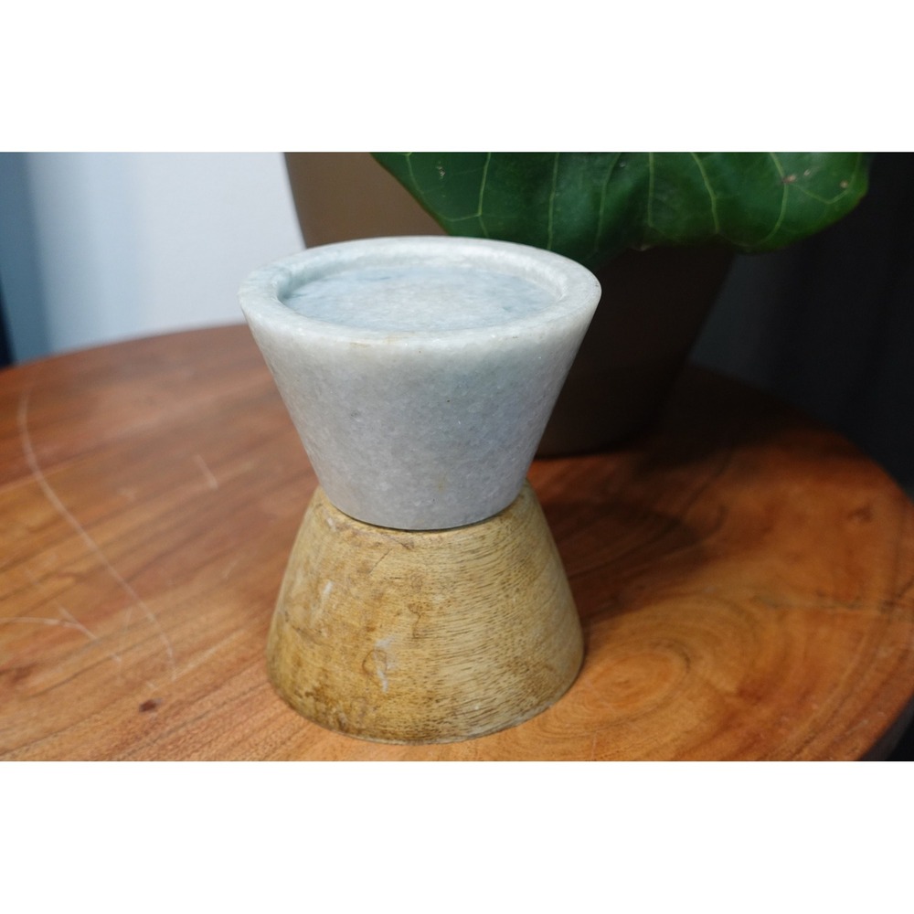 Vintage solid marble and wood candle holder 2 tone solid unique home accent